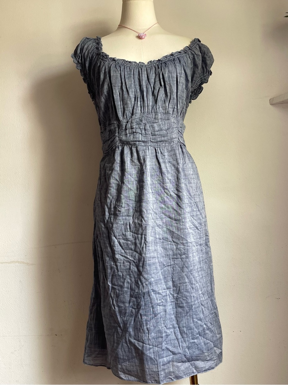 Max Studio Gray Smocked Midi Dress
